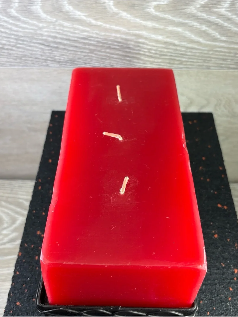 Vintage 3 Wick Red Cranberry Candle Block With Iron Tray Stand
